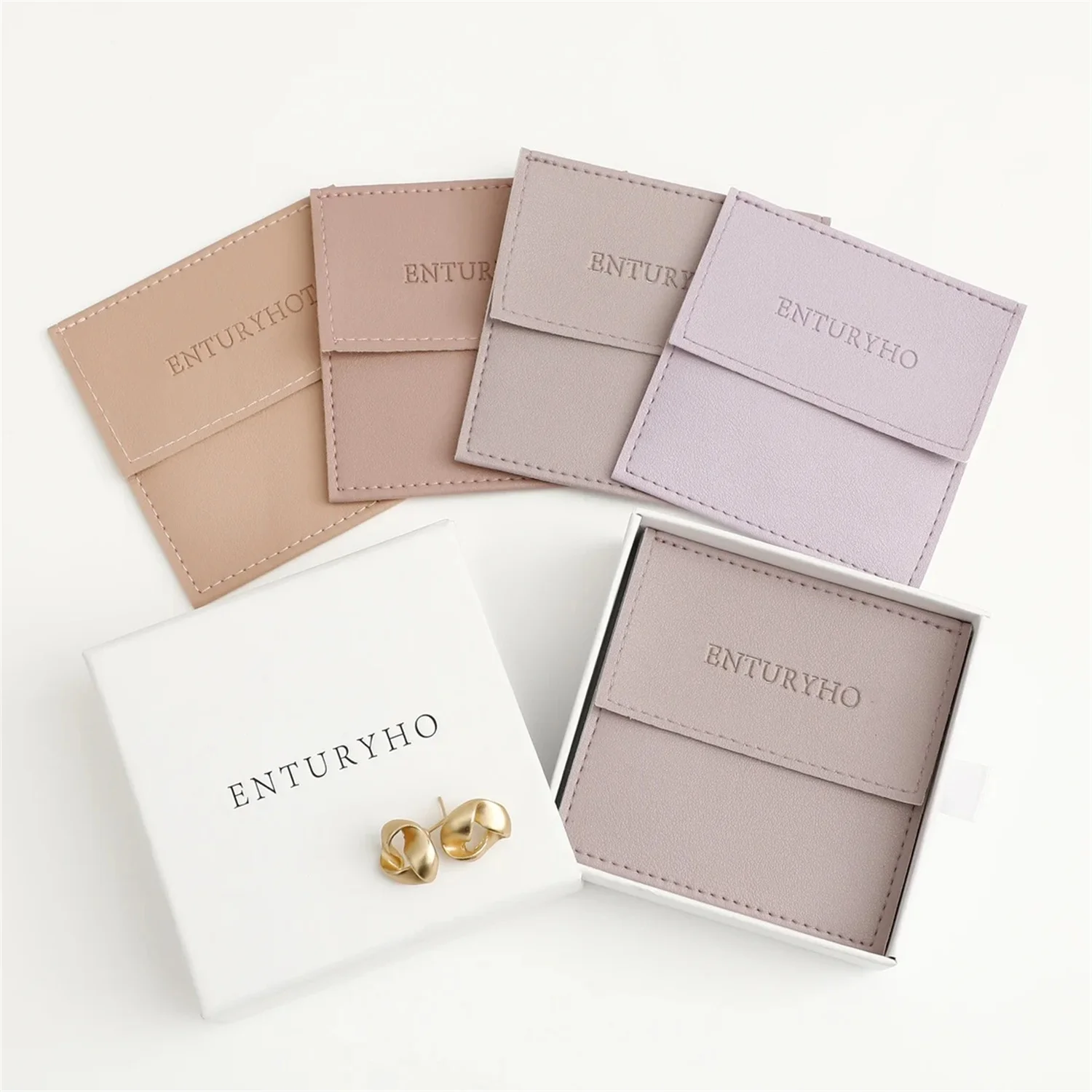 

50pcs pink faux leather bag jewelry bag custom logo envelope bag embossed logo jewelry package