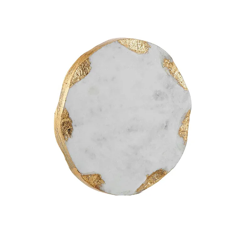 Natural Marble Gold Edged Coasters Anti Slip Heat-Insulating Coffee Table Mats Jewelry Protection