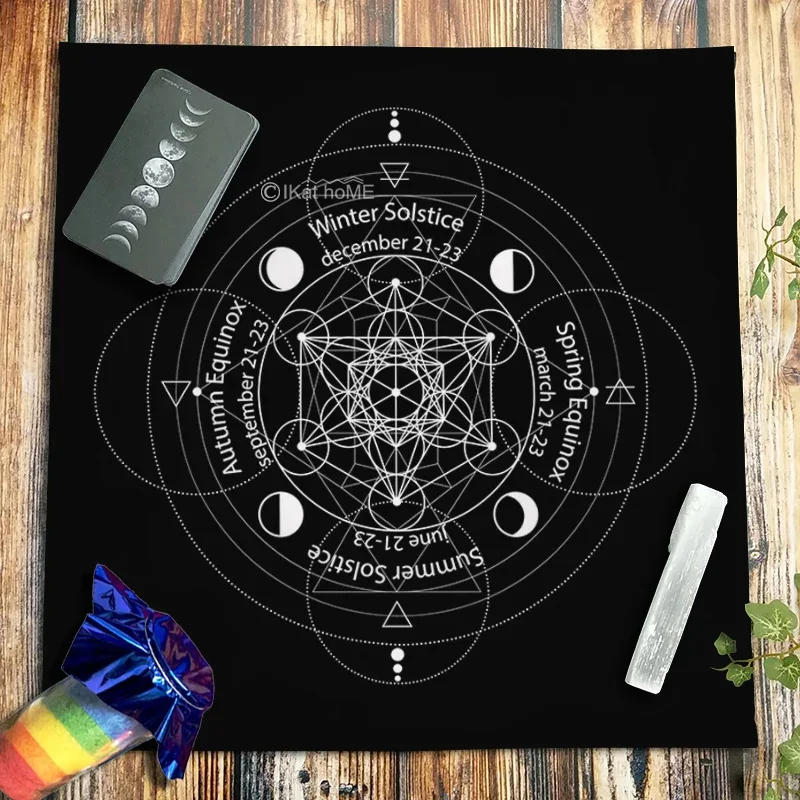 Sacred Geometric Metatron's Cube Tarot Tablecloth Moon Phase Altar Cloth Spiritual Pendulum Divination Witchcraft Astrology Gift