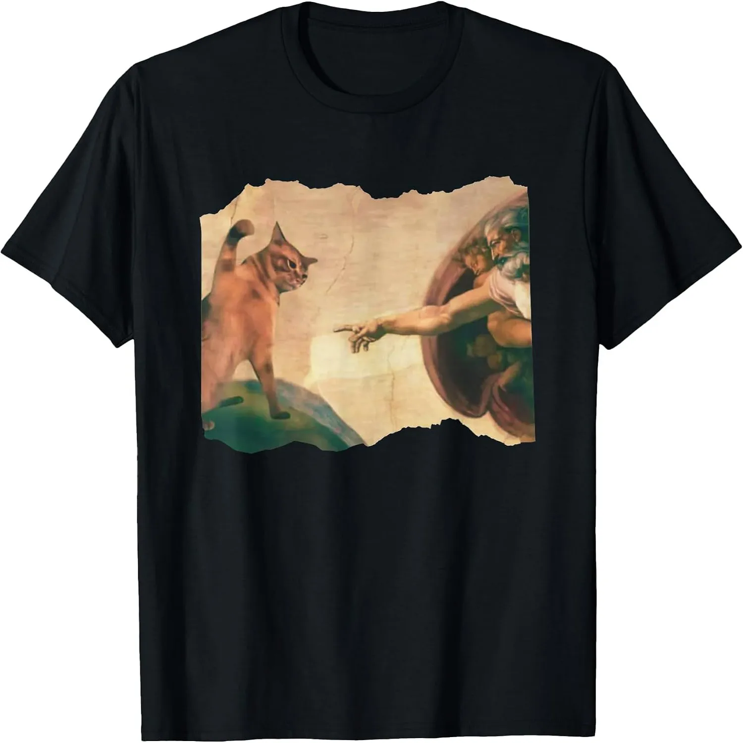 Funny Cat Swatting God's Hand Parody Tees T Shirts for Men and Women