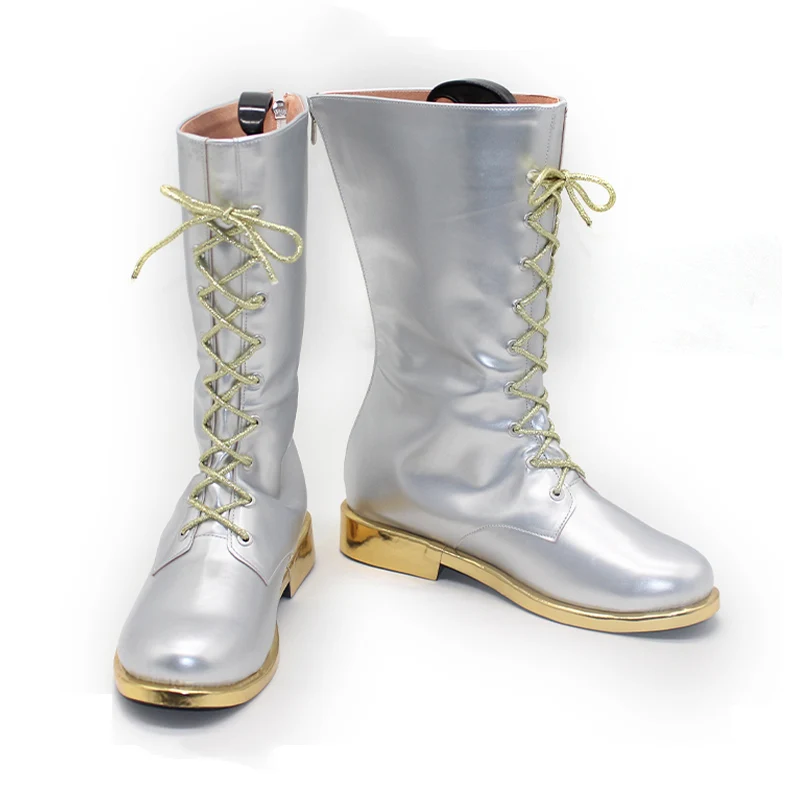 Kpop demônio caçadores zoey anime cosplay sapatos botas kpop huntrix prata bota longa halloween carnaval festa adereços para mulheres