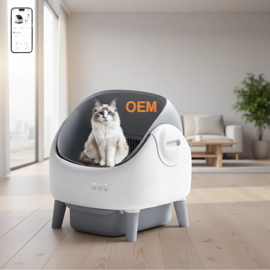 Open Top Smart App-Controlled ABS Plastic Pet Toilet Self Cleaning Cat Litter Box Odor Control Easy Clean 65L Large Capacity