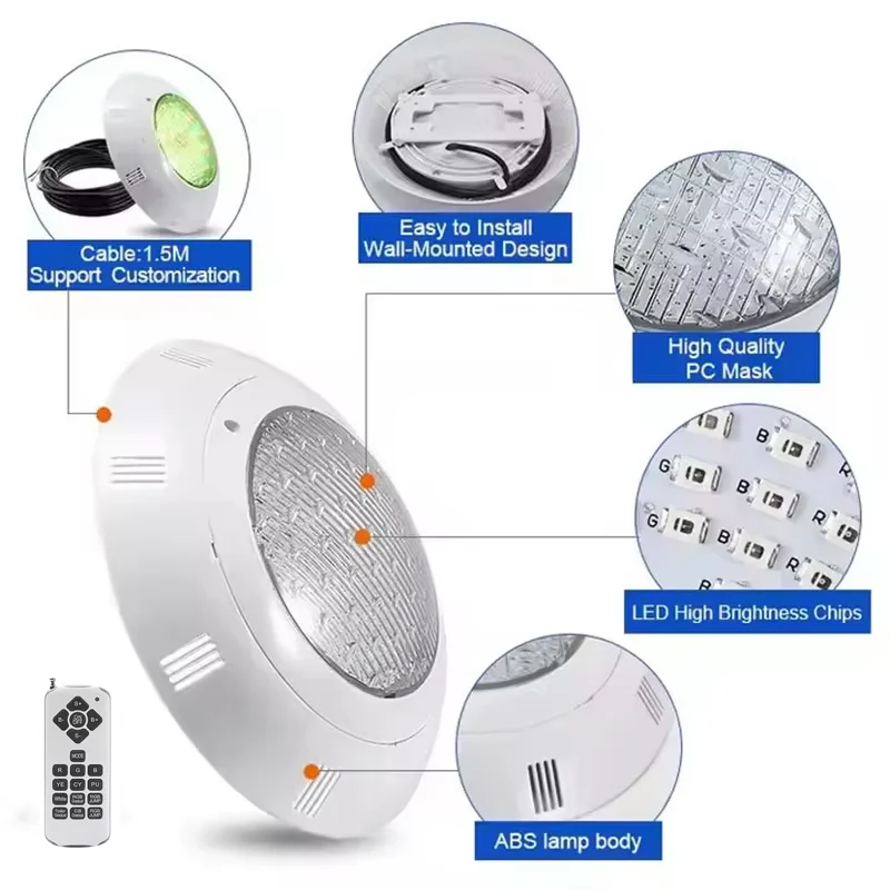 Surface Pool LED 12V Underwater Light RGB Swimming Lamp IP68 ABS 12W 18W 25W 36W 45W Fountain Lighting Warm white/ White