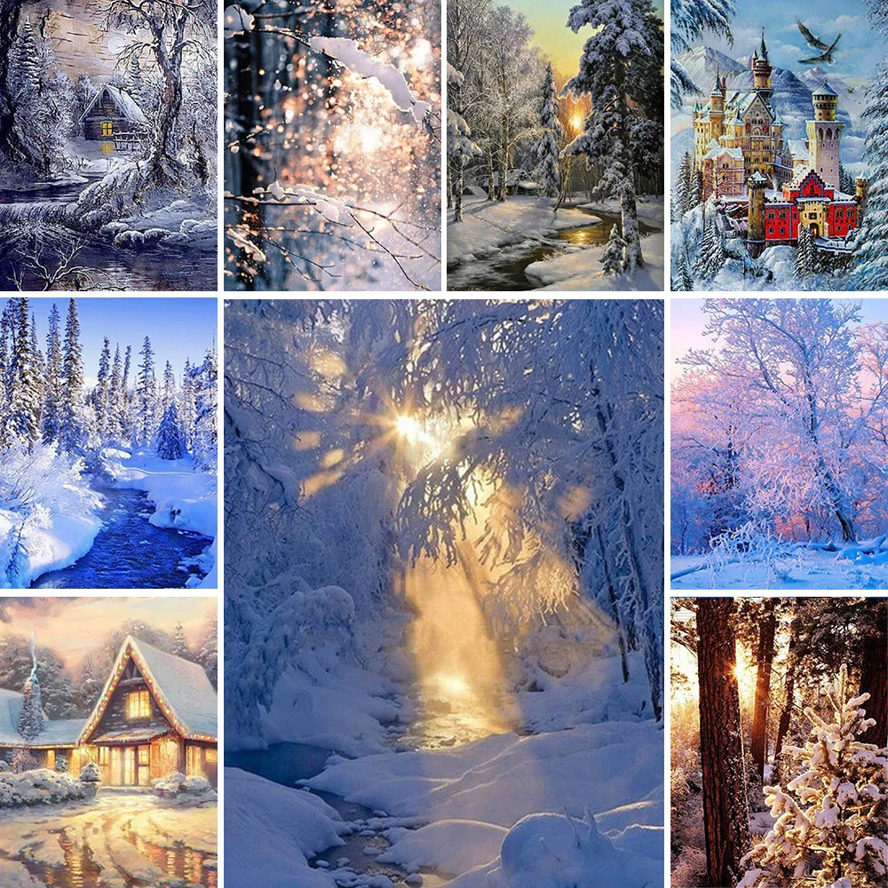 Landscape Winter Snow Printed Fabric Cross Stitch Embroidery Full Kit Sewing Handicraft Handiwork Painting Gift Counted Magic