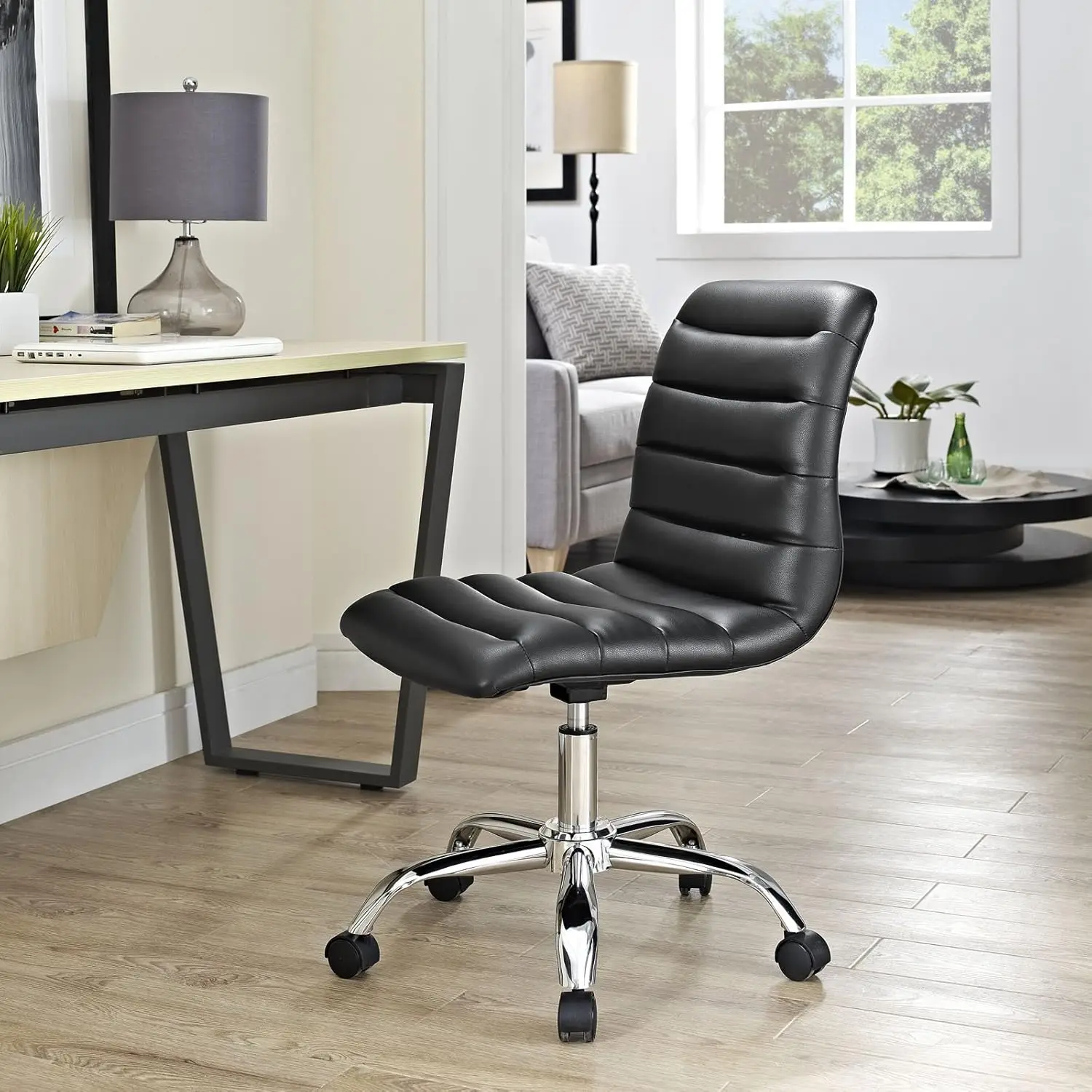 Modway Ripple Ribbed Armless Mid Back Swivel Computer Desk Office Chair In Black