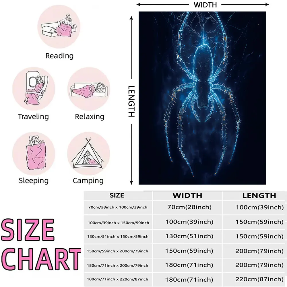 1pcs 230g flannel blanket blue transparent luminous spider pattern, soft and comfortable