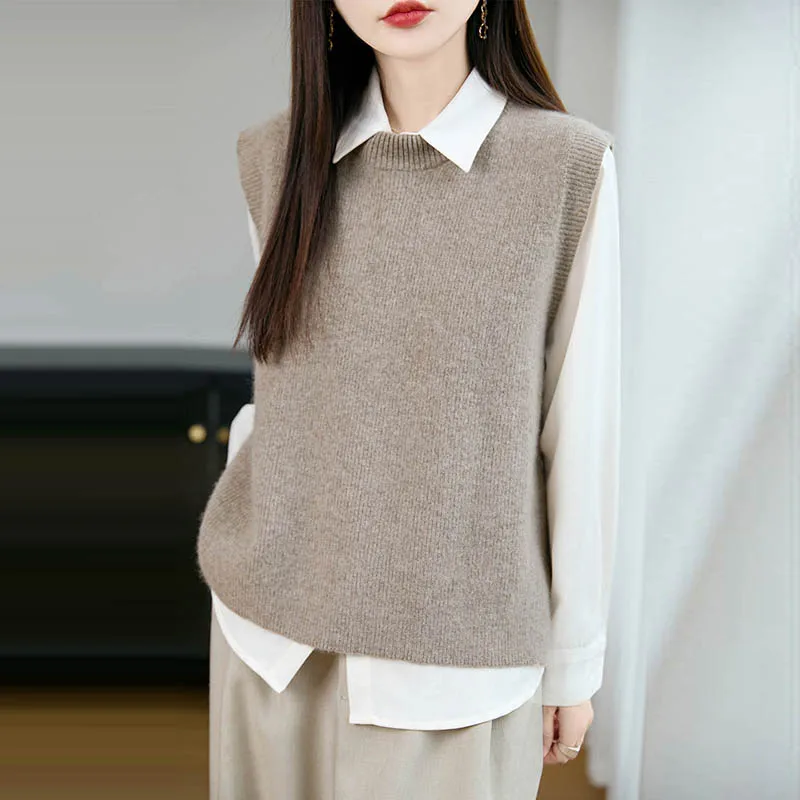 

Свитер-жилет женский шерстяной зимний вязаный пуловер без рукавов осенний теплый повседневный свободный модный трикотаж элегантный вязаный удобный