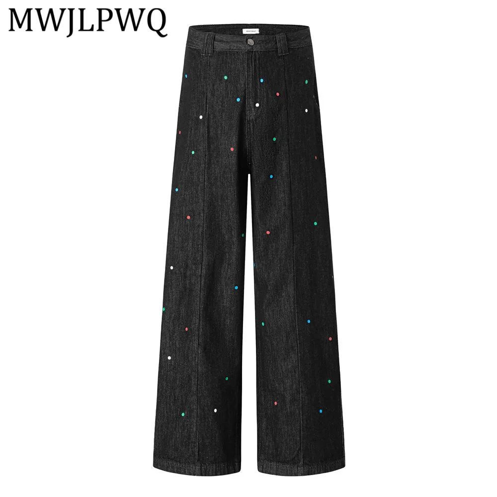 

MWJLPWQ Printed Frayed Design Denim Trousers For Men High Street Fashion Distressed Unique Pockets Straight-Leg Jeans 14185