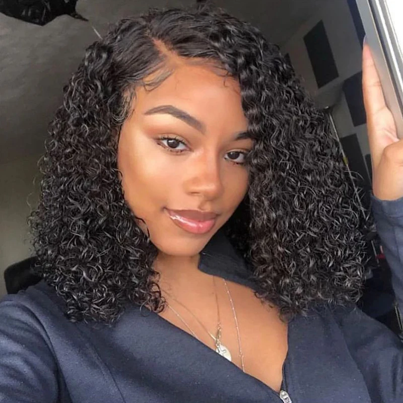 Deep Wave Short Bob Wig Natural Color 13x4 Lace Front Human Hair wig 14 Inch 100% Peruvian Remy Hair Water Curly Wigs For Women