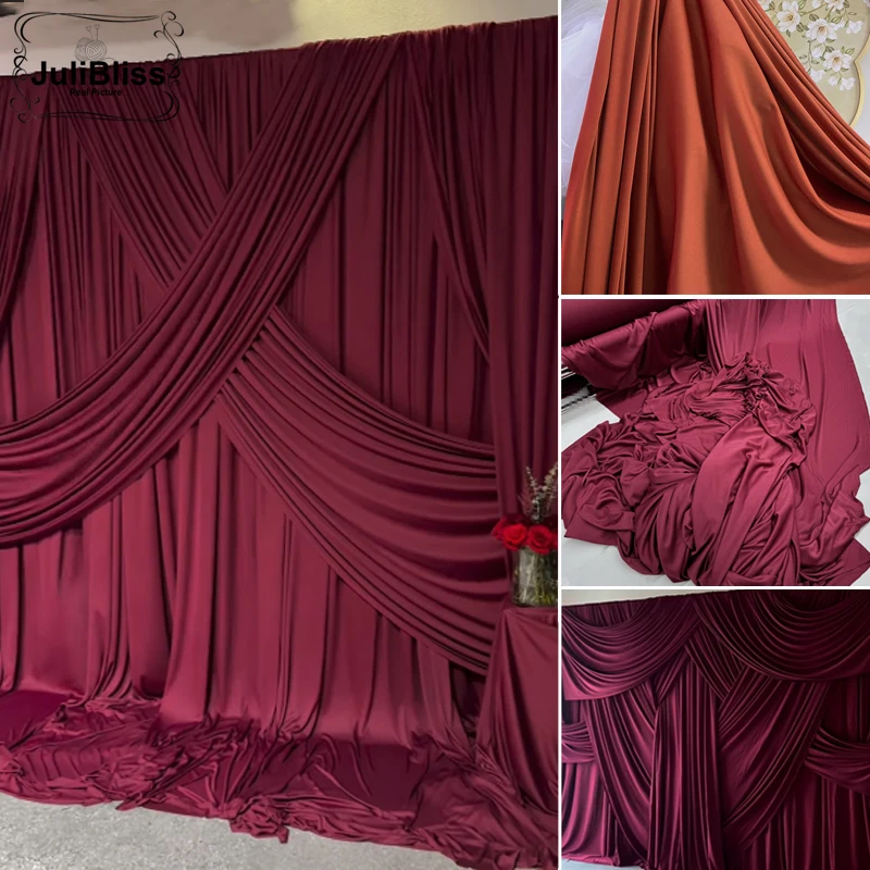 Red Burgundy Fabric Draperies for Wedding Decor Curtains Tablecloth Backdrops Dress Cloth DIY Sewing Material Wide 170cm