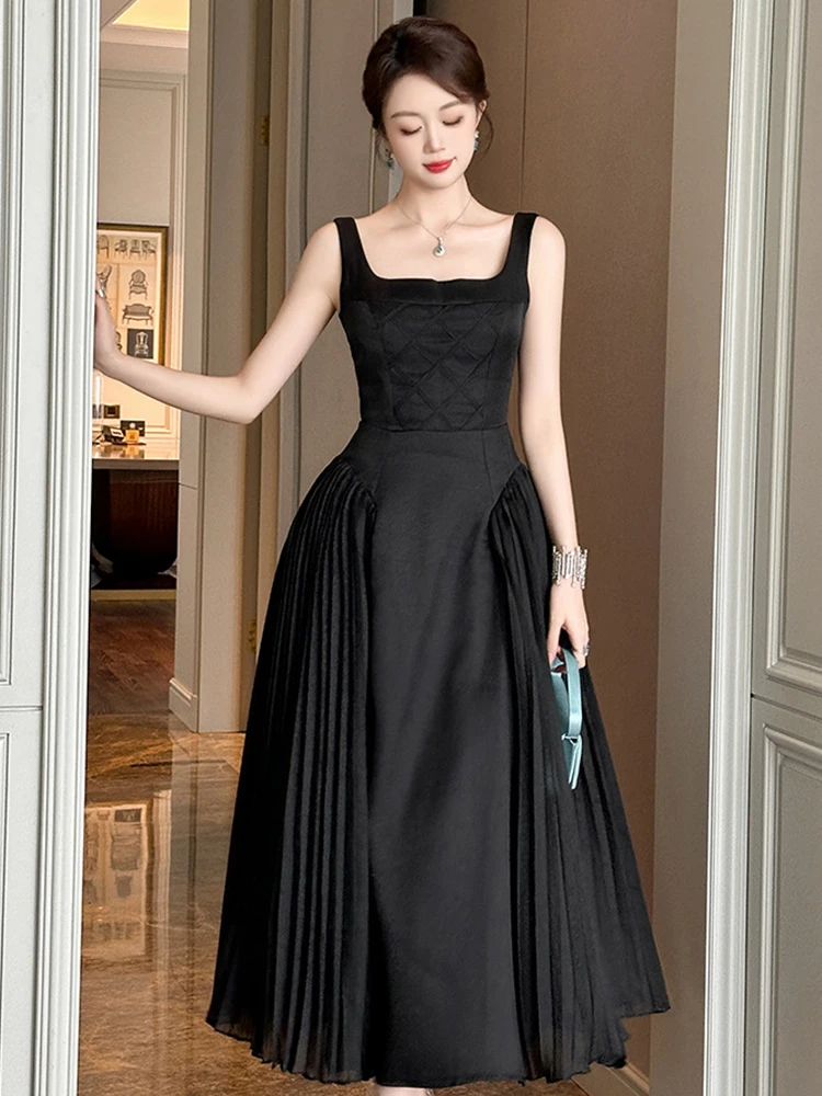 Women Clothes Retro Black Sweet Sexy Sleeveless Slim Evening Gown Dress Elegant Party Birthday Vestidos Robe Formal Occasion New