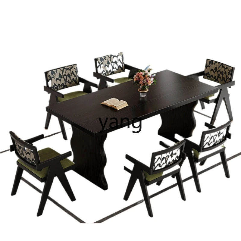 

Yjq Retro Style Dining Tables and Chairs Set Solid Wood Pewter Rectangular Small Apartment Home Middle Ancient