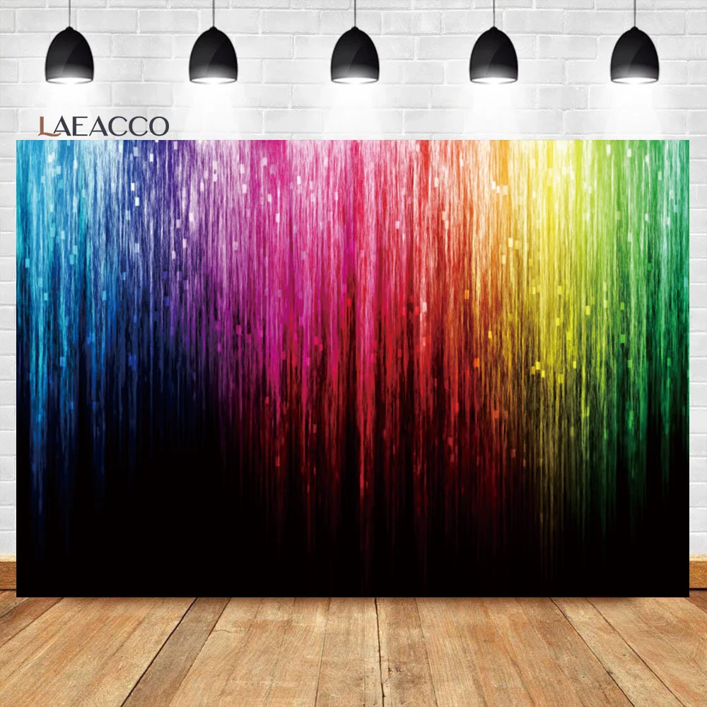 Laeacco Rainbow Tinsel Tassels Background Bridal Shower Graduation Wedding Party Decor Kids Adult Portrait Photography Backdrop