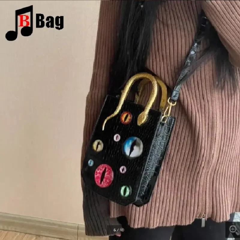 

Женские и девичьи сумки в стиле Y2K Gothic Punk, с принтом змеиных глаз и каменным узором, персонализированные сумки Harajuku, яркие сумки-тоут через плечо