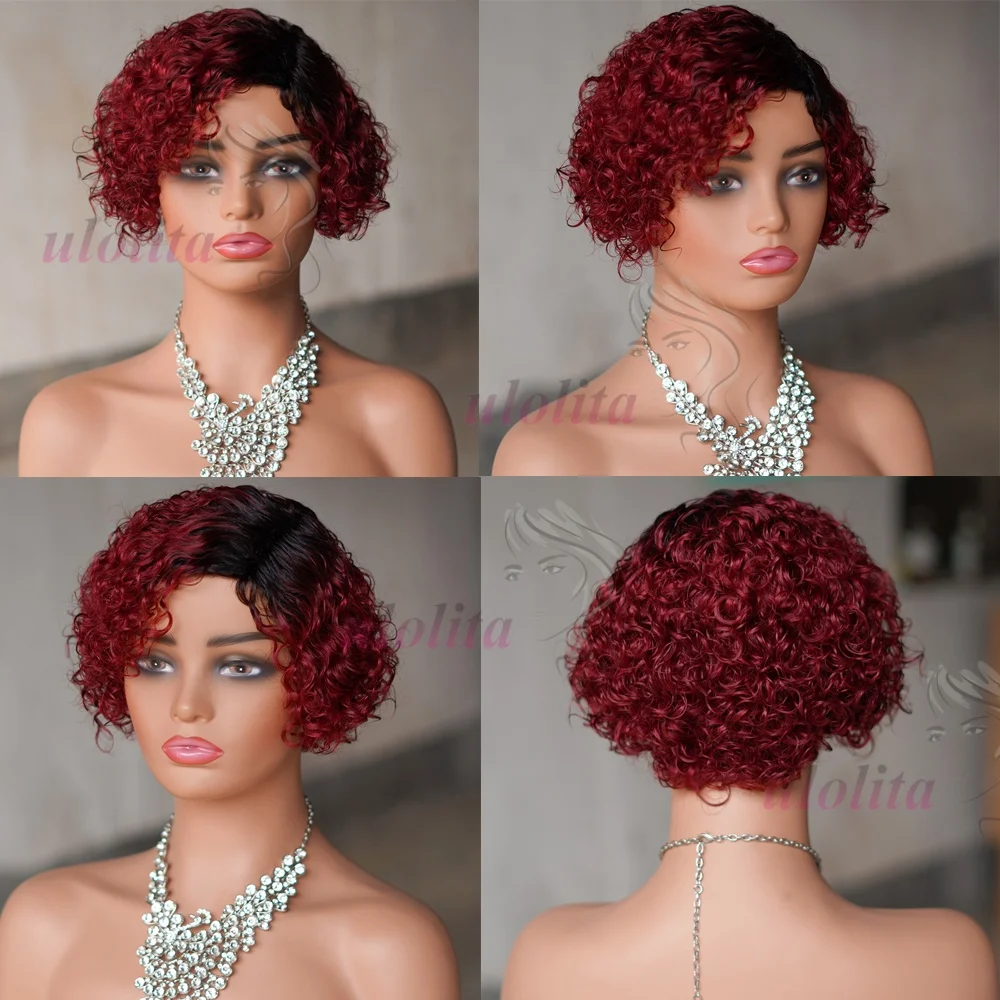 Ombre Blonde T1B27 Pixie Cut Kurzer Lockiger Bob Seitenscheitel Ohne Lace Front 100% Echthaar Perücken Brasilianisches Remy Haar Gefärbte Alltagsperücken – Detail 12