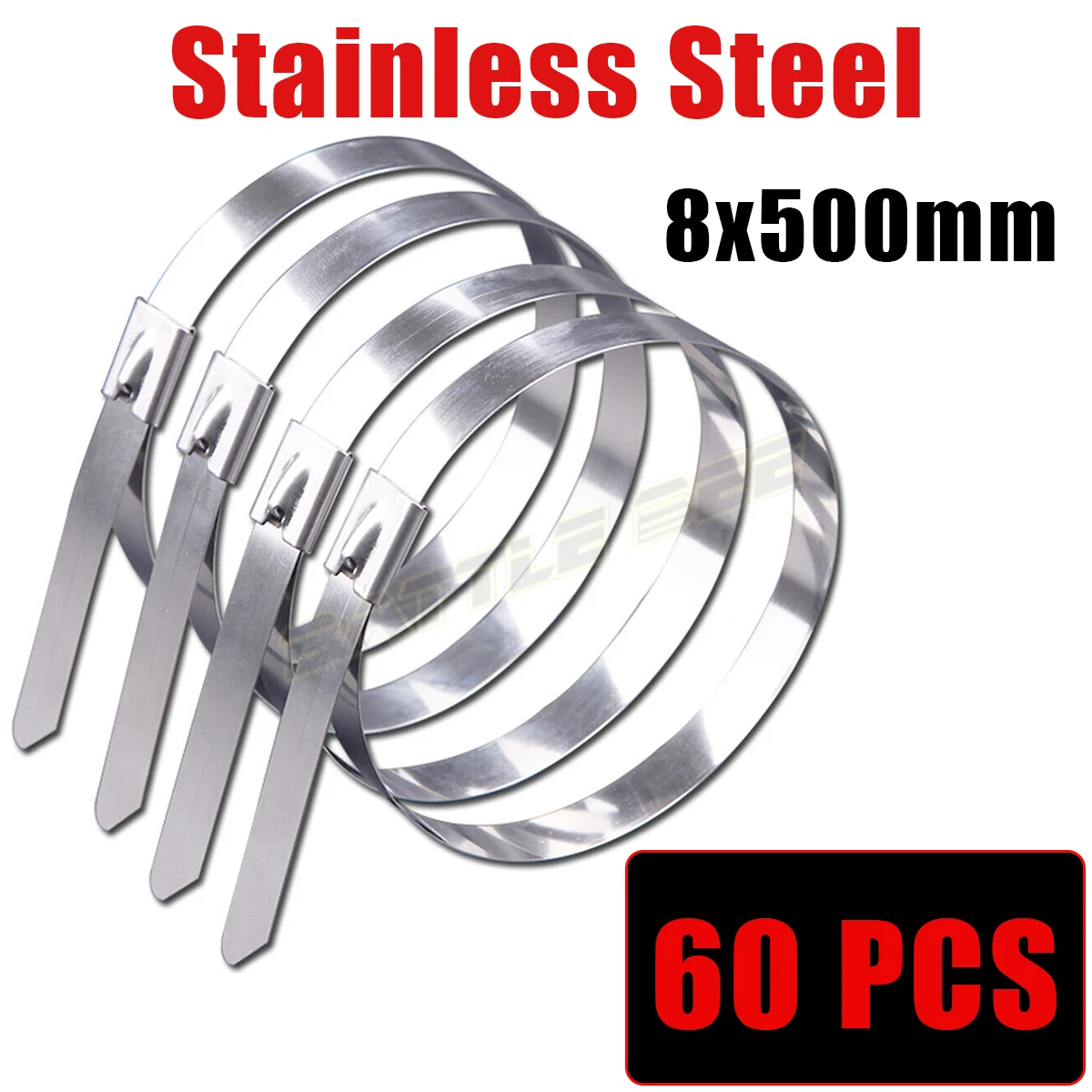 60X BATTLE BEE Wrap Heat Exhaust Zip Tie 4 x 300mm Stainless Steel Metal Cable Ties