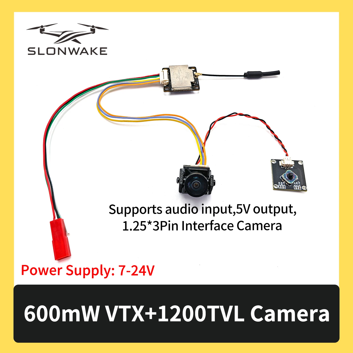 SLONWAKE 5.8G 600mW 7-24V Zestaw nadajnika wideo i kamery FPV, 160 °   Szerokokątny, kompatybilny z samochodami RC i dronami o stałym skrzydle FPV