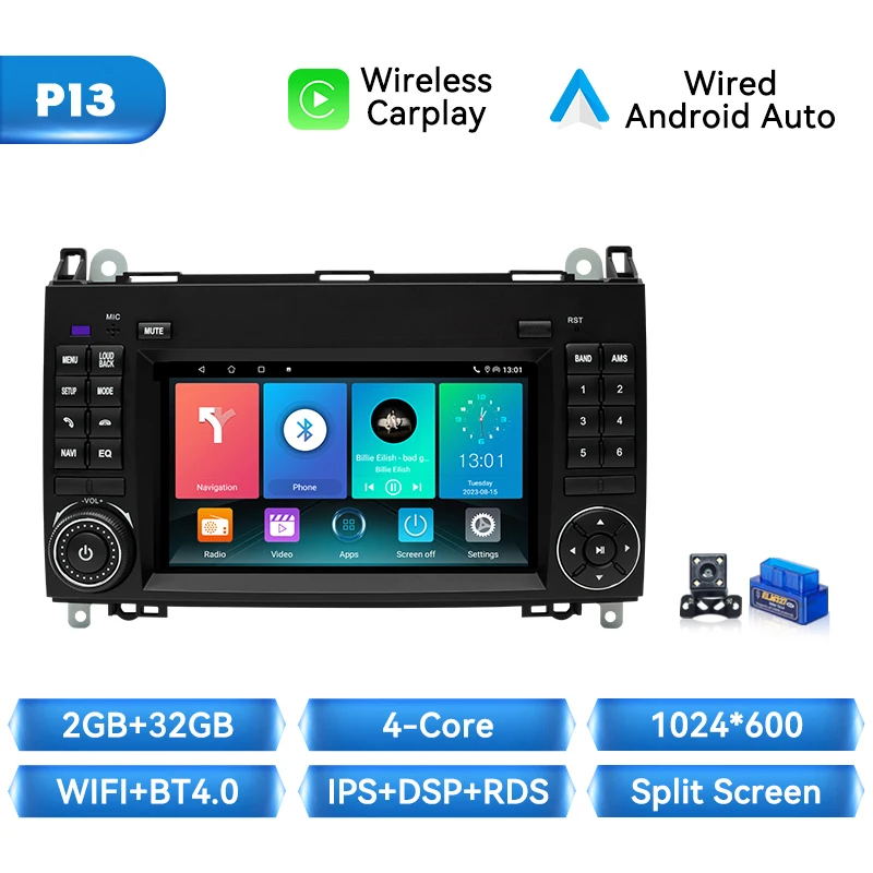 Draadloze Carplay Autoradio Speler Voor Mercedes Benz B200 Sprinter W906 W639 AB Klasse W169 W245 Viano Vito Android 14 GPS 4G Wifi