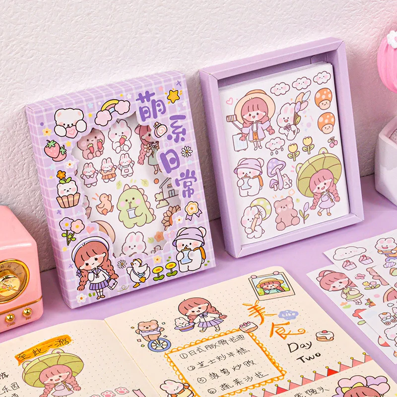 50 قطعة/المجموعة، ملصقات اشي الكرتونية، ديكور حساب اليد، مذكرات قلب فتاة DIY نمط ملصق لطيف فتاة المواد ملصق