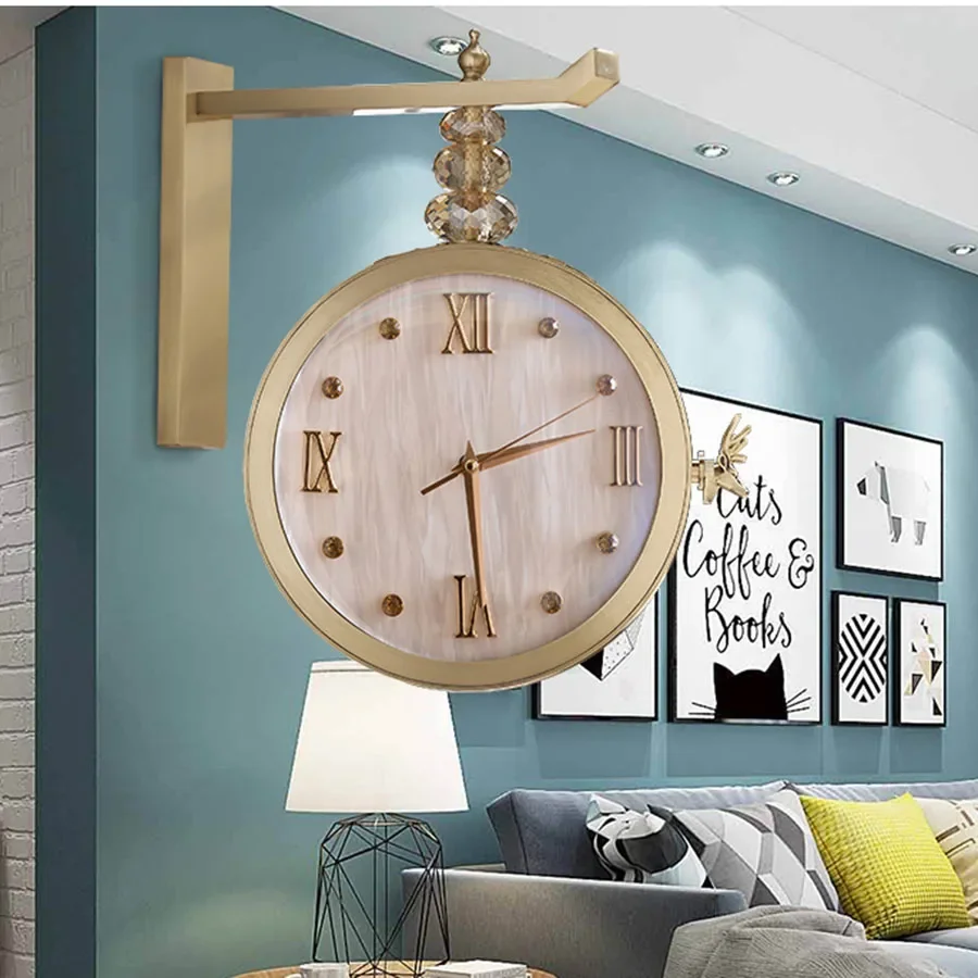 Luxury Living Room Wall Clock Decoration Gift Unique Home Wall Clock Elegant Classic Hands Hooks Gold Round Wandklok Wall Decor