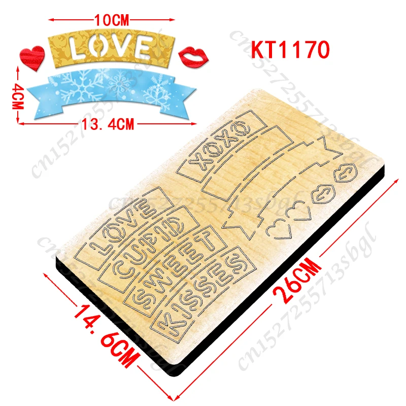 Valentine Banner(Love,Xoxo,Kisses,Sweet,Cupid) New Wooden Cutting Dies Suitable for Common Mold Scrapbook Machines on the Market