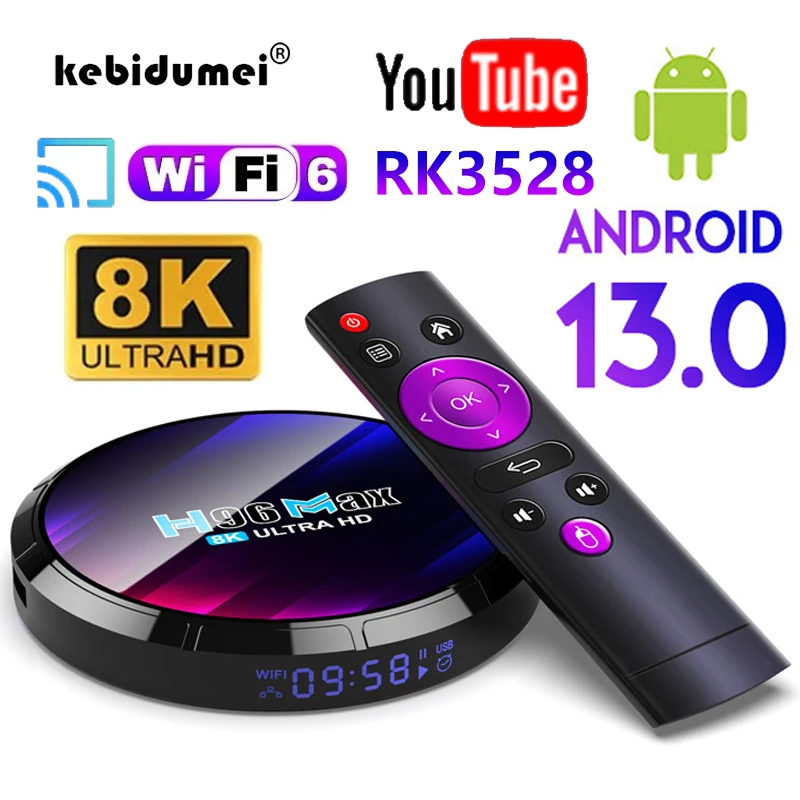 Android 13 8K Smart TV Box TV Stick Quad Core Support HD Video Decoding +Wifii6 Bluetooth 5.0 TV Top Box With RF Remote Control