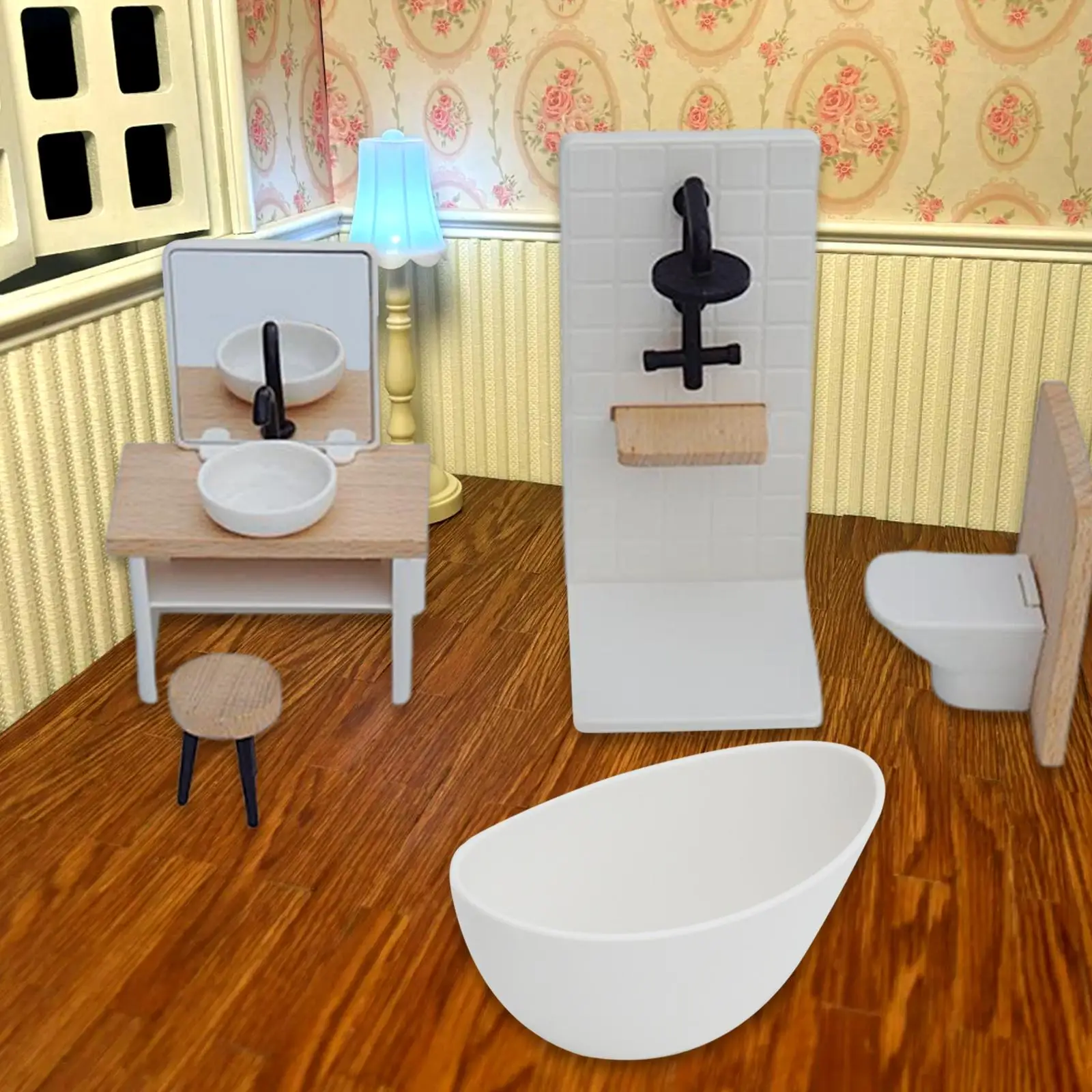 Set da bagno per casa delle bambole in scala 5x 1:12, lavabo classico per regali di compleanno per bambini