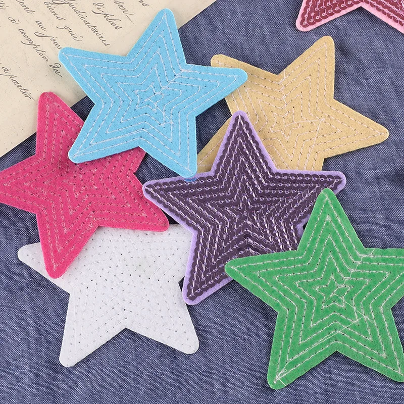 5pcs Sequins Star Patches Embroidery Diy Iron On Clothes Bag Jeans Apparel Decoration Appliques Sewing Clothing Repair Holes