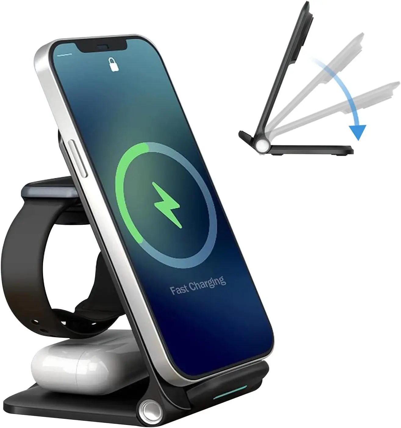 Desk Mobile Phone Holder Stand 3 in 1 Charging Station For iPhone 16 15 14 13 12 & Apple Watch Phone Stand for AirPods 3 Pro