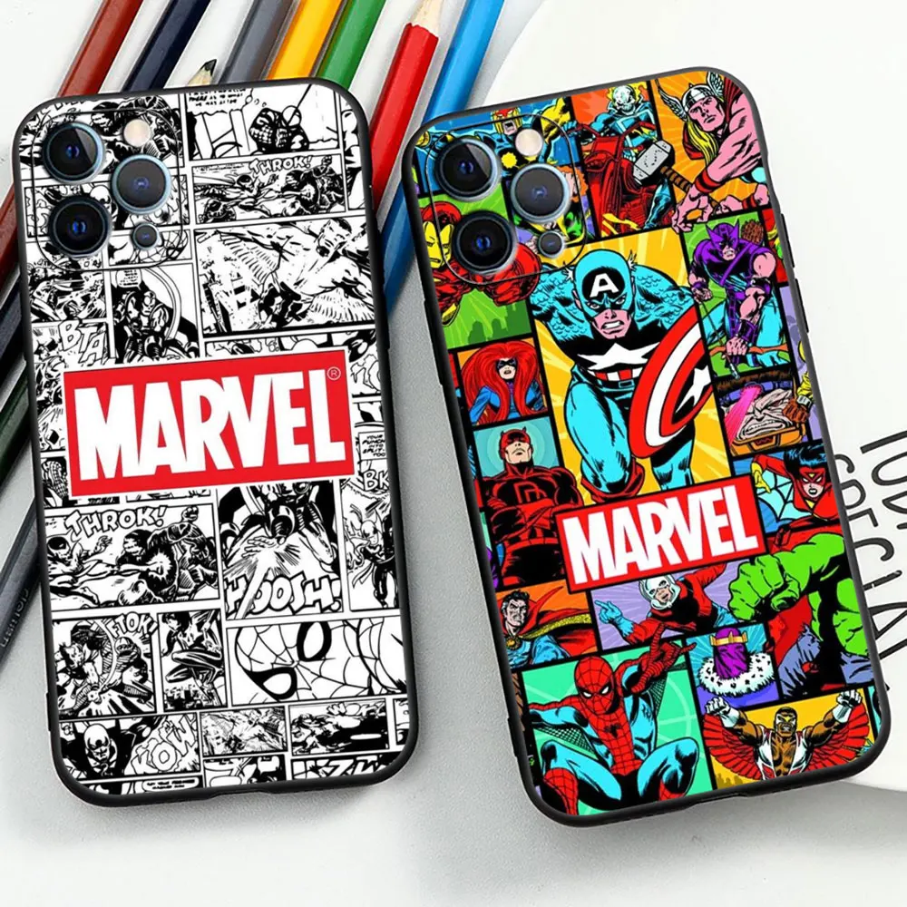 Marvel Comics Classic Avengers Logo Phone Case For Apple iPhone 15 14 13 12 11 Pro XS Max Mini 7 8 Plus X XR SE Black Soft Cover