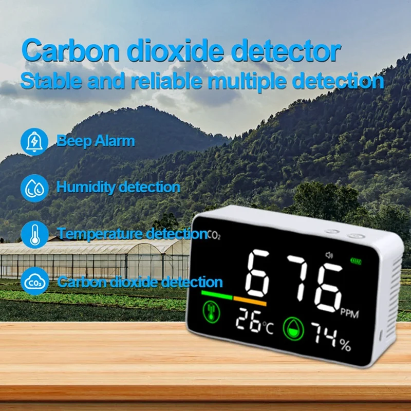 1 Piece 3-In-1 Portable Carbon Dioxide Detector Air Quality Detector, White ABS For Crop Room,Office