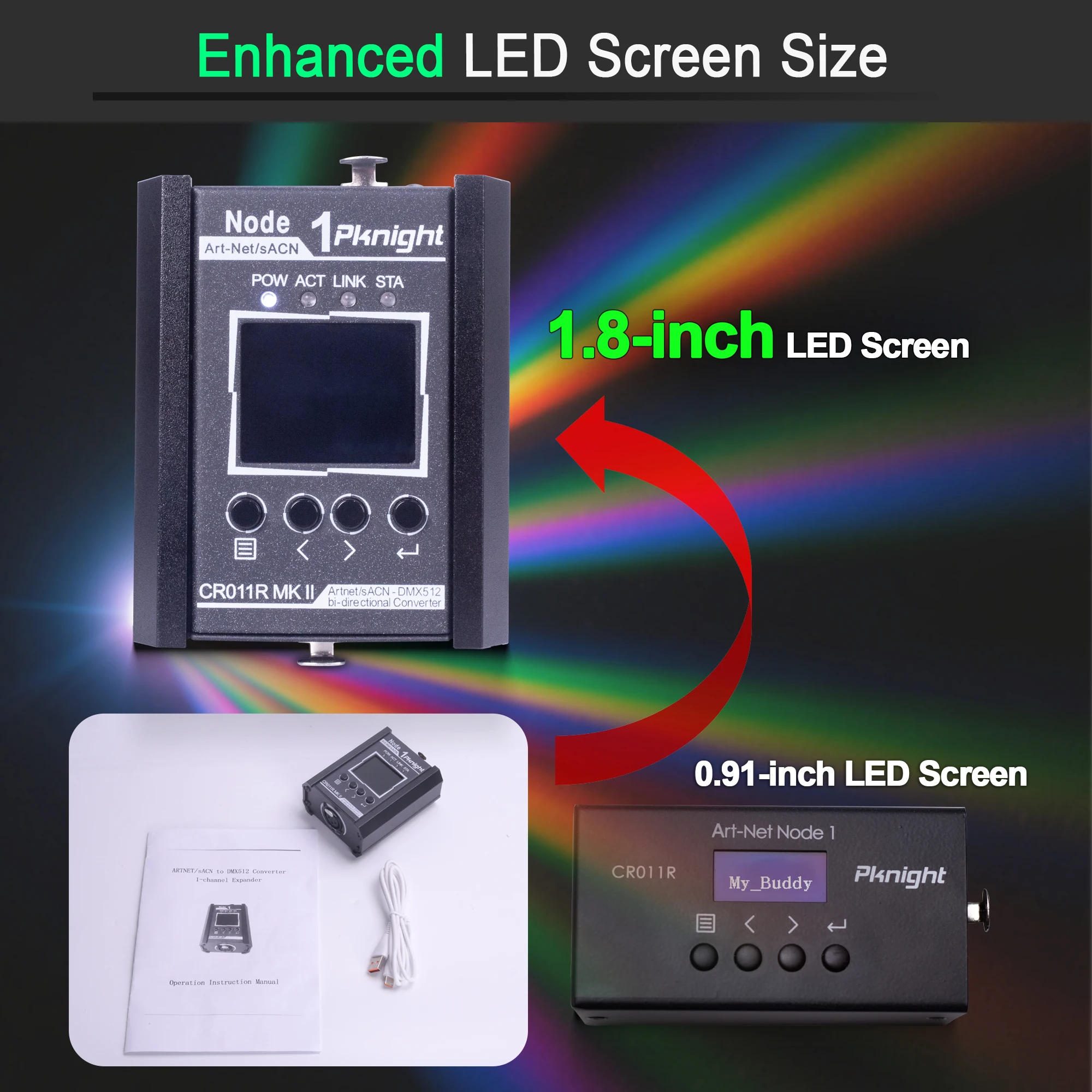 محول Pknight ثنائي الاتجاه من Art-Net/sACN إلى DMX512، عقدة مدمجة مع شاشة LED لإضاءة المسرح