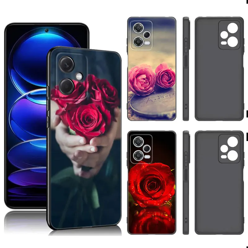 Beautiful Rose Picture Black Silicone Phone Case For Xiaomi Redmi Note 9 10 11 11S 11T 12 13 Pro 5G Plus 9S 10S 12S