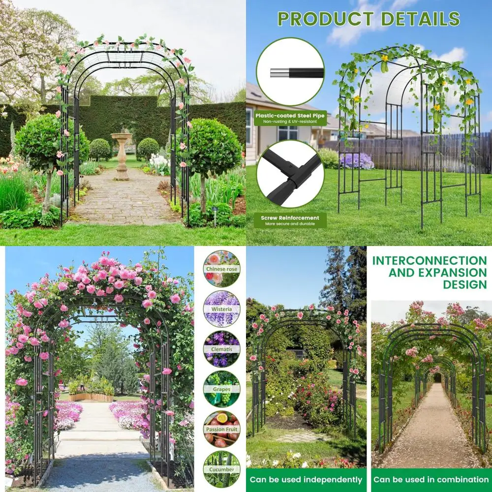 

Решетка для садовой арки, металлическая садовая арка высотой 87 дюймов для вьющихся растений на открытом воздухе, большая свадебная арка для церемонии, черная