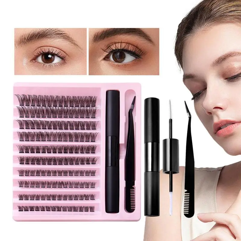 DIY Kit de Extensão de Cílios, Natural Lash Clusters, D Curl, Wispy Lash Kit com Cola, Maquiagem Individual