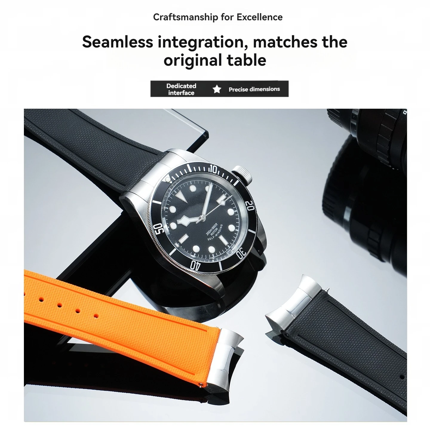 Compatible with Tudor Black Bay 1958 M79030 M79230 Pelagos 25600TN 20/21/22mm Rubber Strap, FKM Band with Steel End Links