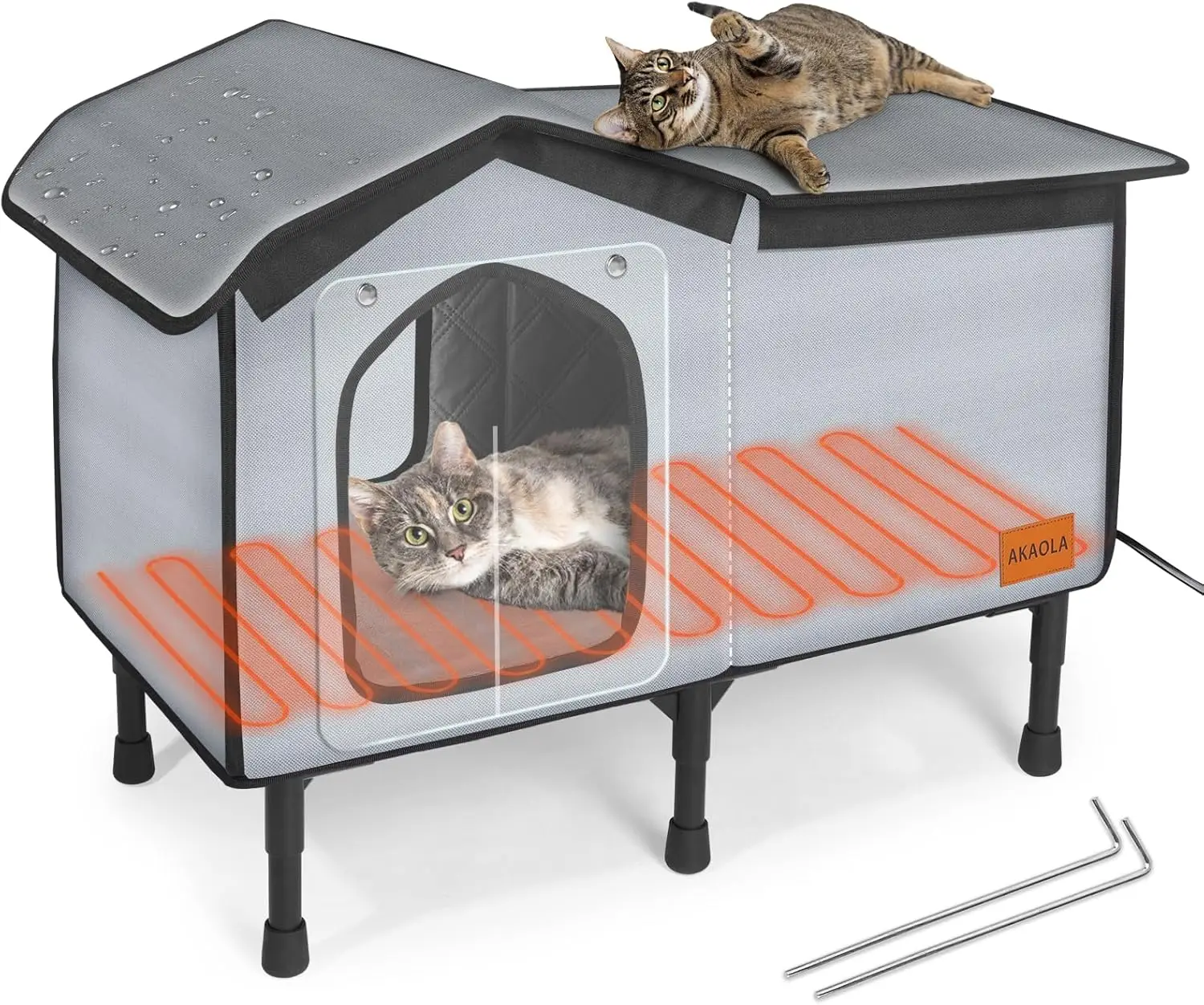 

Утепленный уличный домик для кошек с водонепроницаемым тентом из оксфордской ткани, дверцей для выхода и приподнятым основанием для зимнего убежища (26x20x14 дюймов)