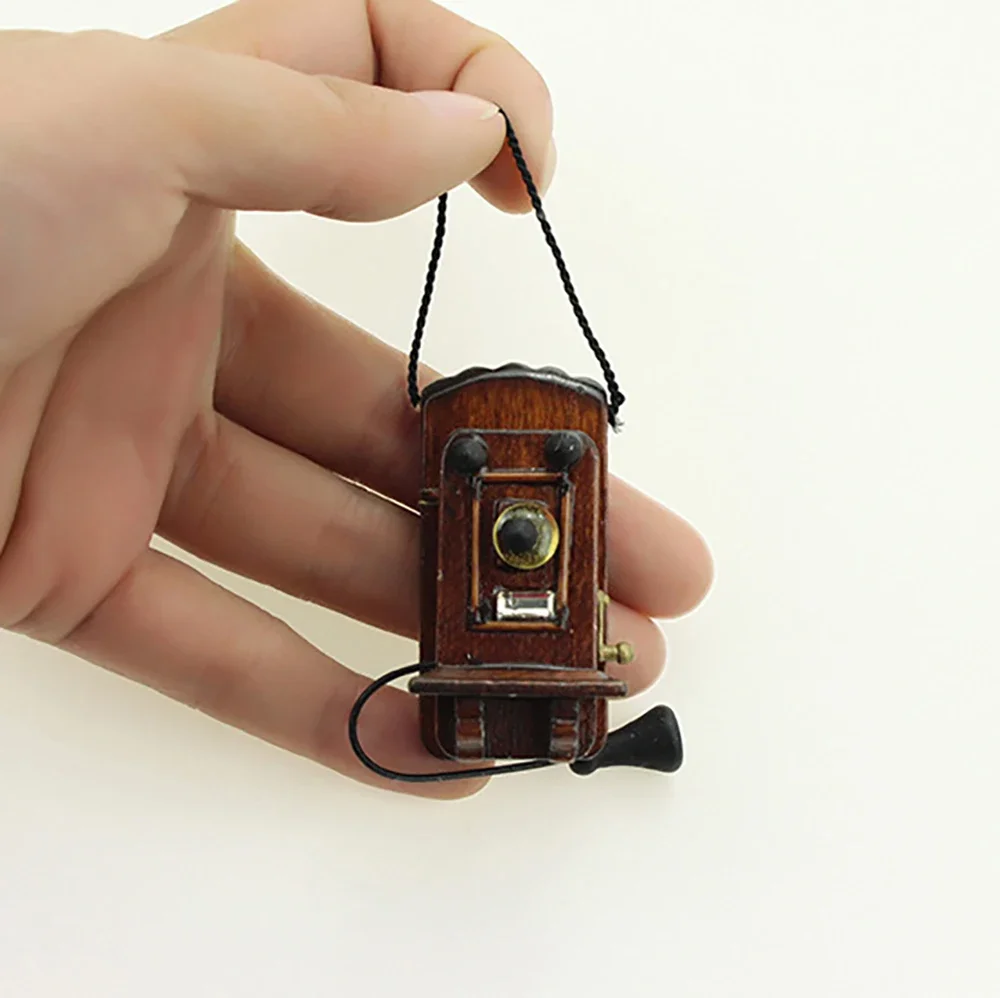 1/12 Doll House Miniature Vintage Wall Hanging Telephone Simulation Furniture Model For Mini Decoration Dollhouse Accessories