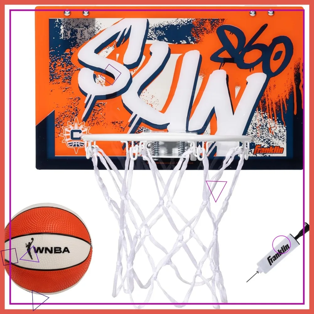 

Kids Indoor Basketball Hoop Set - Over Door Mini Hoop with Ball & Pump - Durable Shatterproof Backboard