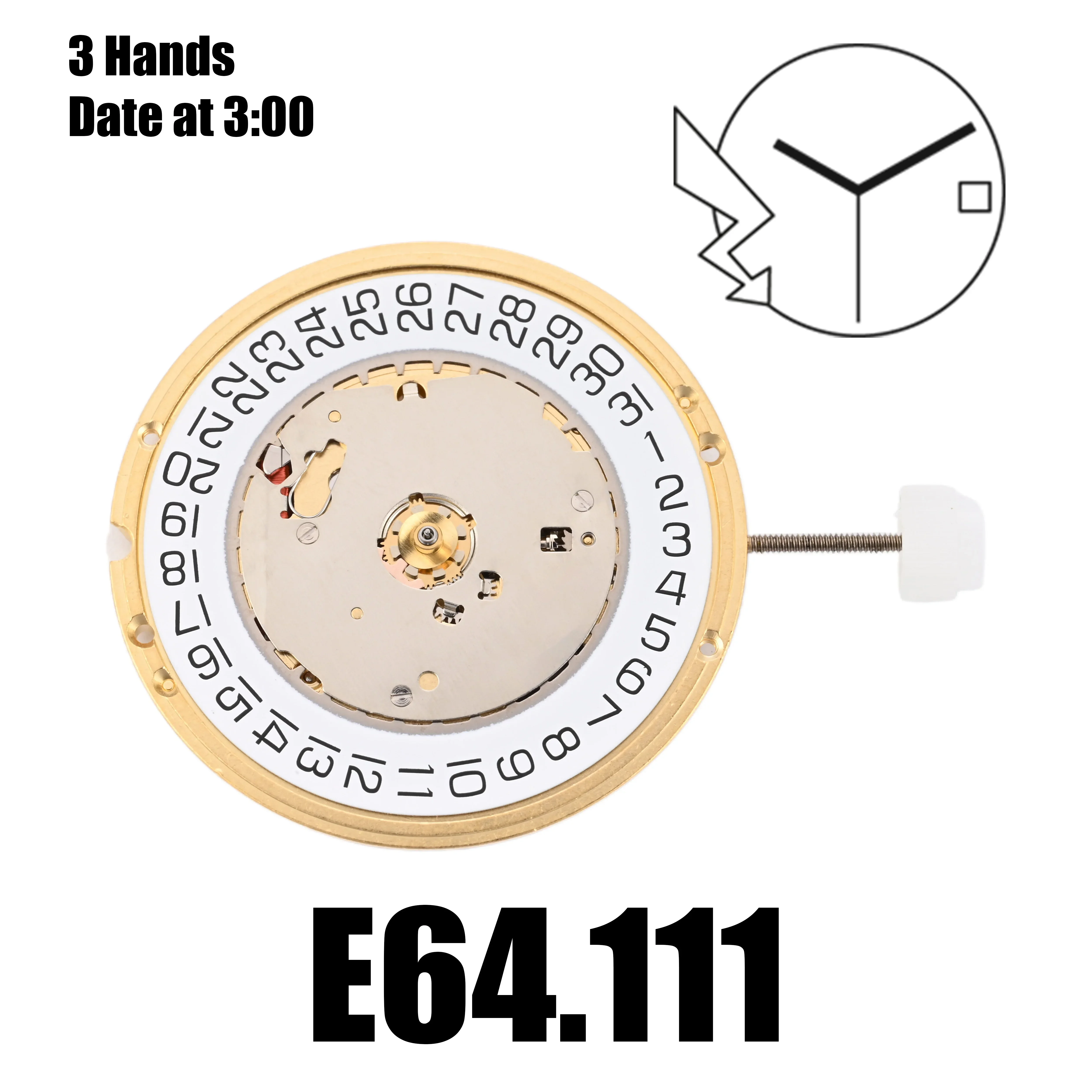 

E64.111 Movement ETA E64.111 Movement White Date Disk at 3, 3 Hands, 8 Jewels PreciDrive Brand New Original movement