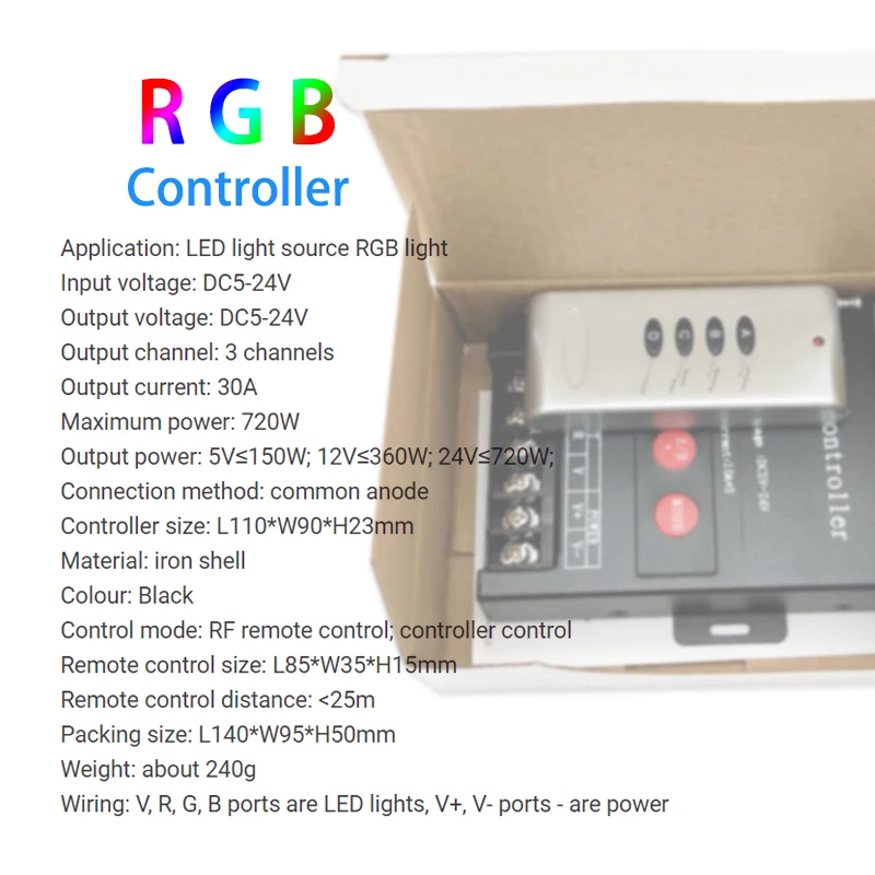 Controller LED RF 5V 12V 24V DC 30A ad alta potenza 5050 RGB striscia di colore luce 2835 modulo lampada Wireless 4 tasti telecomando Dimmer