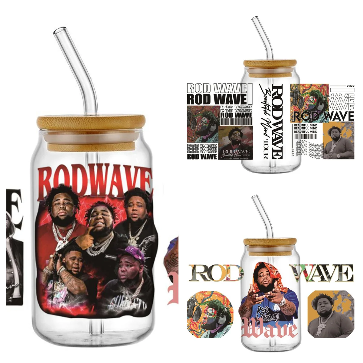 

Знаменитая наклейка Singer Rod Wave УФ-чашка DTF, обертывания для 16 унций, водонепроницаемая УФ-наклейка для передачи данных DTF, очки, кружка, сделай сам, обертка