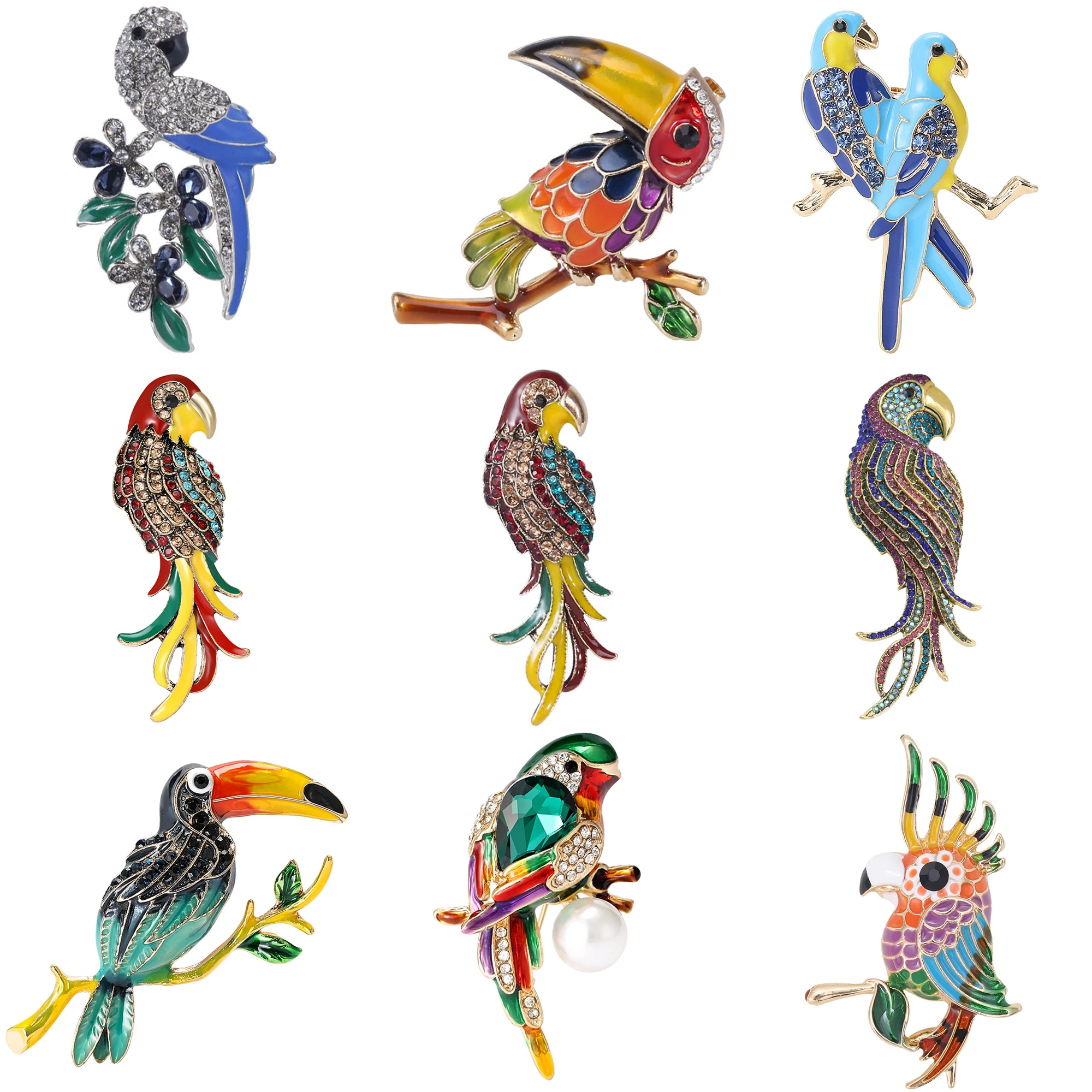 StarryGem Wholesale Popular Rhinestone Birds Brooches for Women Cute Enamel  Animal Pins Office Party Friend Gifts Accessories