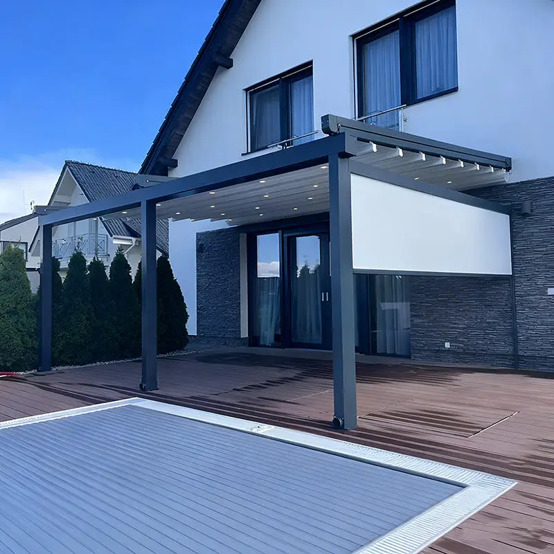. OneAlu BistroShield Electric Retractable Roof: All-Weather Dining Protection for Outdoor Restaurant & Cafe Patios