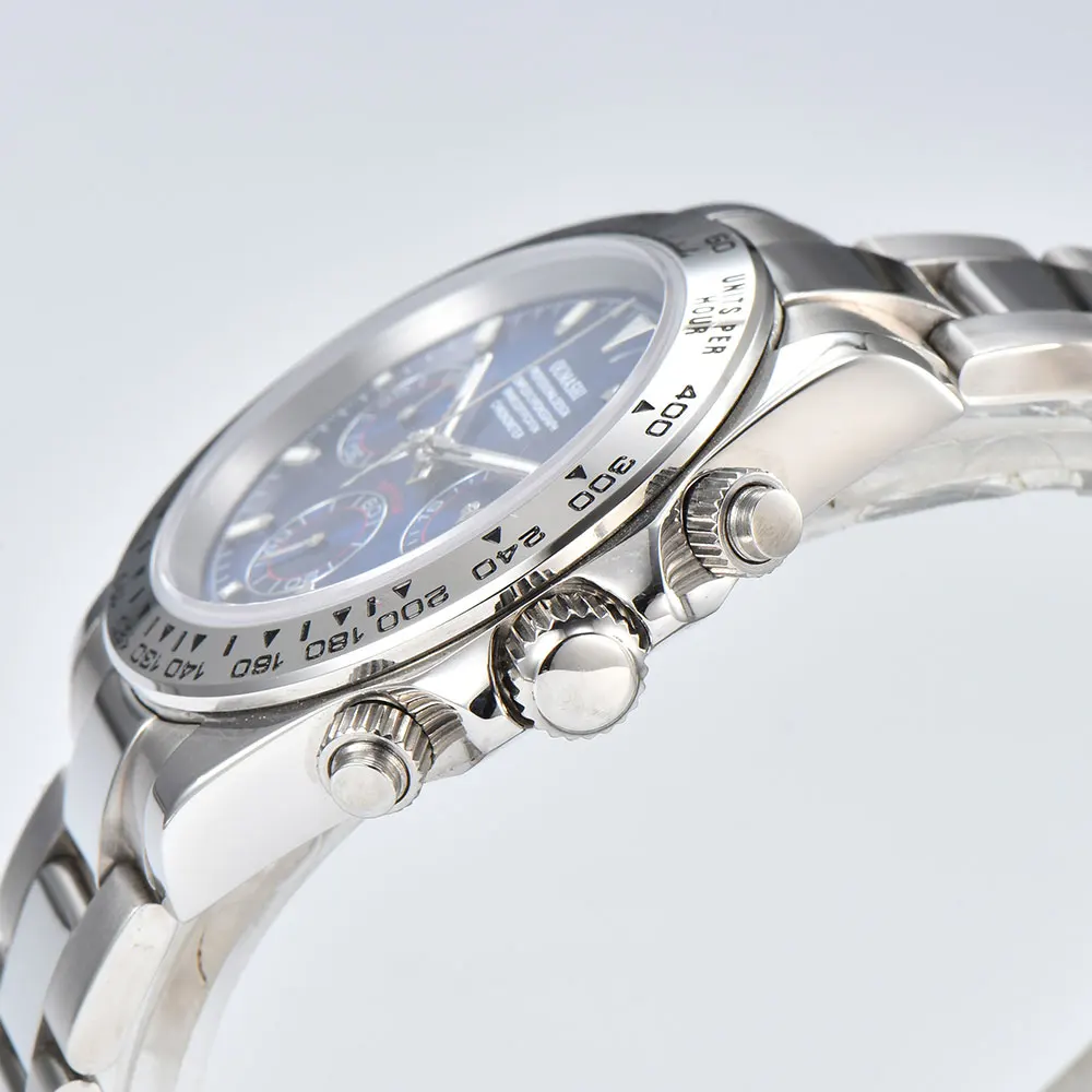 39mm Silver watch VK63 movement sapphire glass stainless steel strap business men's custom watch 10Bar water resistance view 3