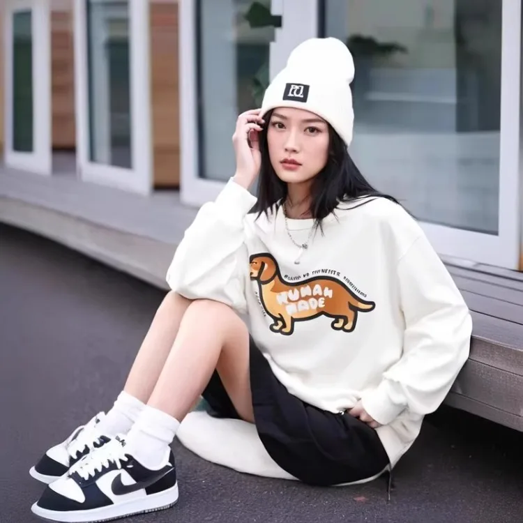 Human Made Heart Graphic Long Sleeve Sweatshirt Boxy Fit Casual Streetwear Oversized Top Unisex