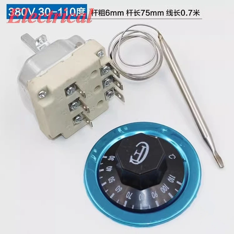 1PC 6Pin 3Phase 380V 16A 0.7M Wire 25A 2M 30-110C 50-300C Adjust Knob Probe Temperature Controller Capillary Thermostat Switch 