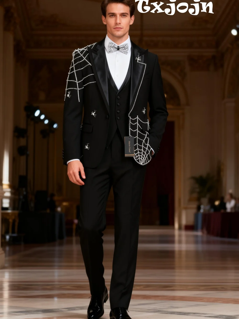 

Exquisite Crystal Men 3 Piece Set Classic Wedding Tuxedo Suit Fit Groom Popular Groomsmen Mens Suit Set For Banquet Party Bar