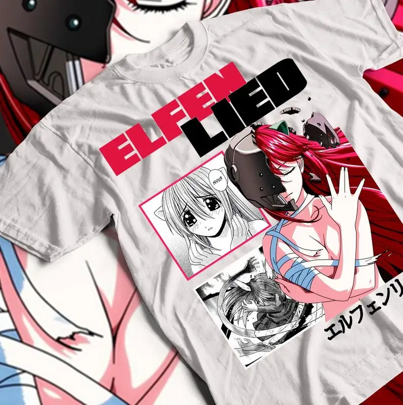 

Elfen Lied T-shirt Lucy Nyu Kaede Anime Girl Manga T-shirt Graphic Tee Black