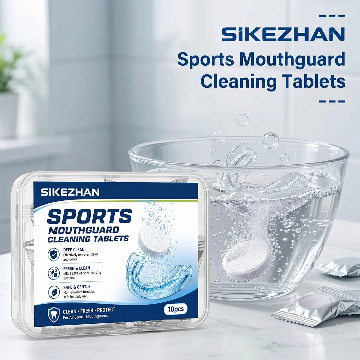 SIKEZHAN Sports Mouthguard Cleaning Tablets Odor Removal Effervescent Tablets for Boxing Basketball Guard Clean 10Pcs/Box